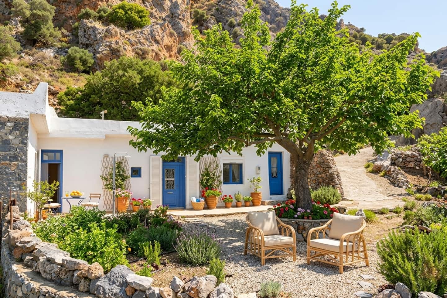 Sea View Stone House — traditional Cretan house with garden in Sellia, Crete